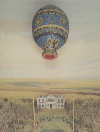 Photo shows illustration of first colorful hot air balloon in France